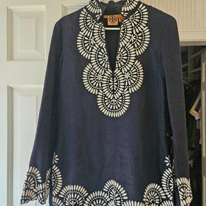 Tory Burch navy womens linen tunic